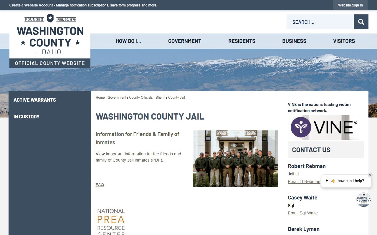 Washington County Jail inmate lookup official jail page